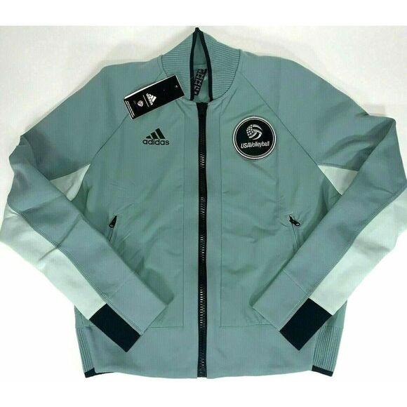 Adidas FK1035 Women's Sz Large USA Volleyball Green Varsity Bomber Jacket $100+ - Picture 1 of 11